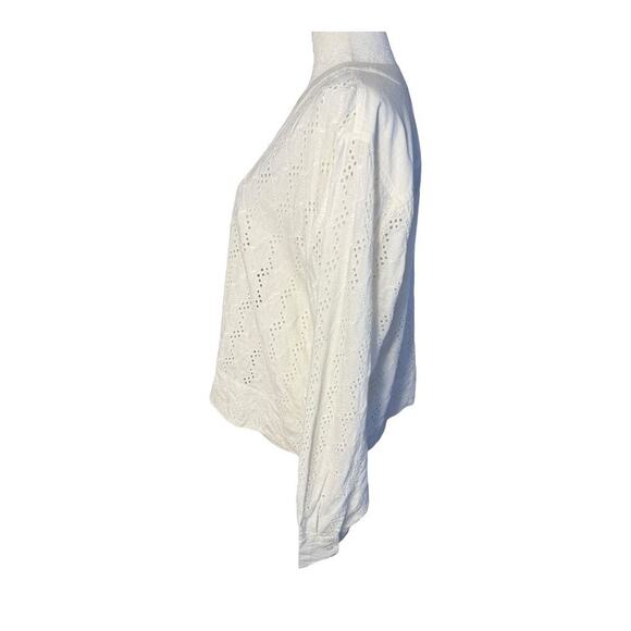NWOT Madewell Women’s Medium White Long-Sleeve Popover Top in‎ Eyelet - Picture 2 of 8